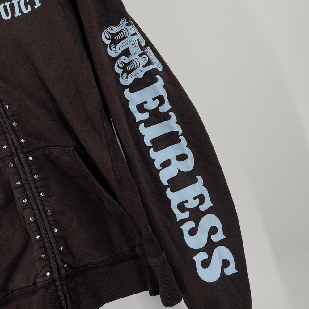 Vintage Y2K Juicy Couture Zip Up Sweatshirt RARE Heiress Brown M Rhinestone - Picture 4 of 7